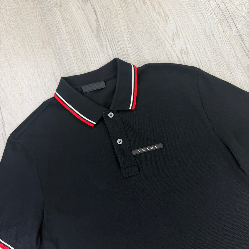 Prada Men’s Red Black Badge Polo - Large Slim