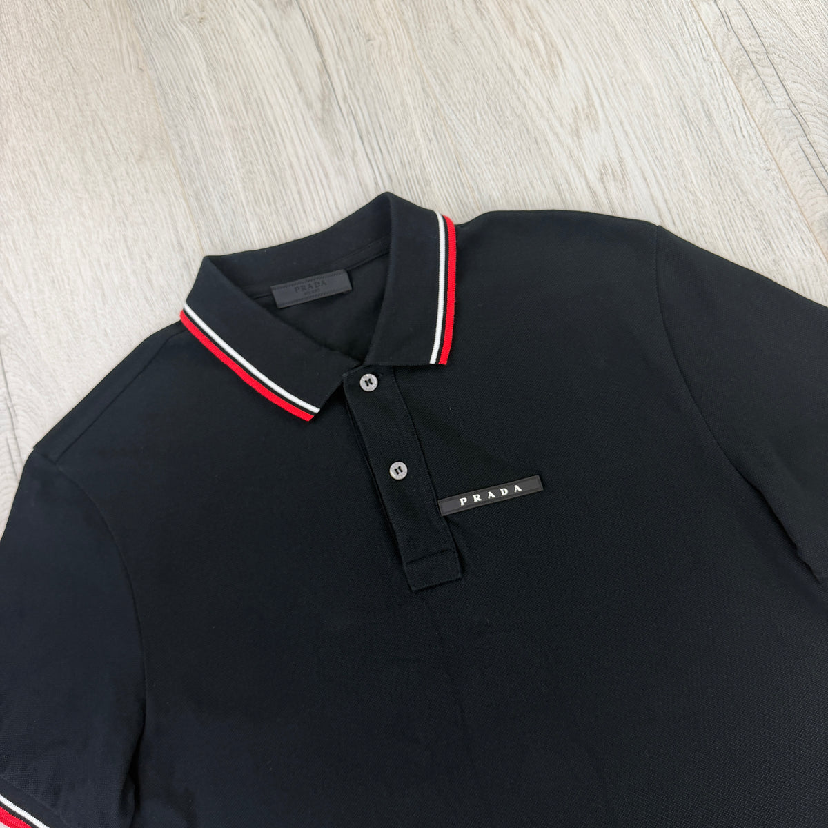 Prada Men’s Red Black Badge Polo - Large Slim