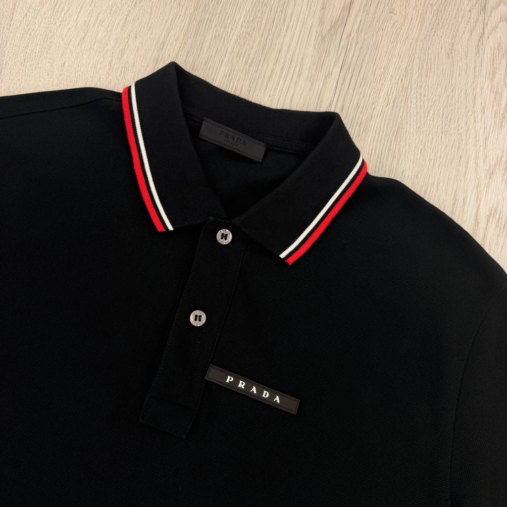 Prada Men’s Red Black Badge Polo - Large Slim