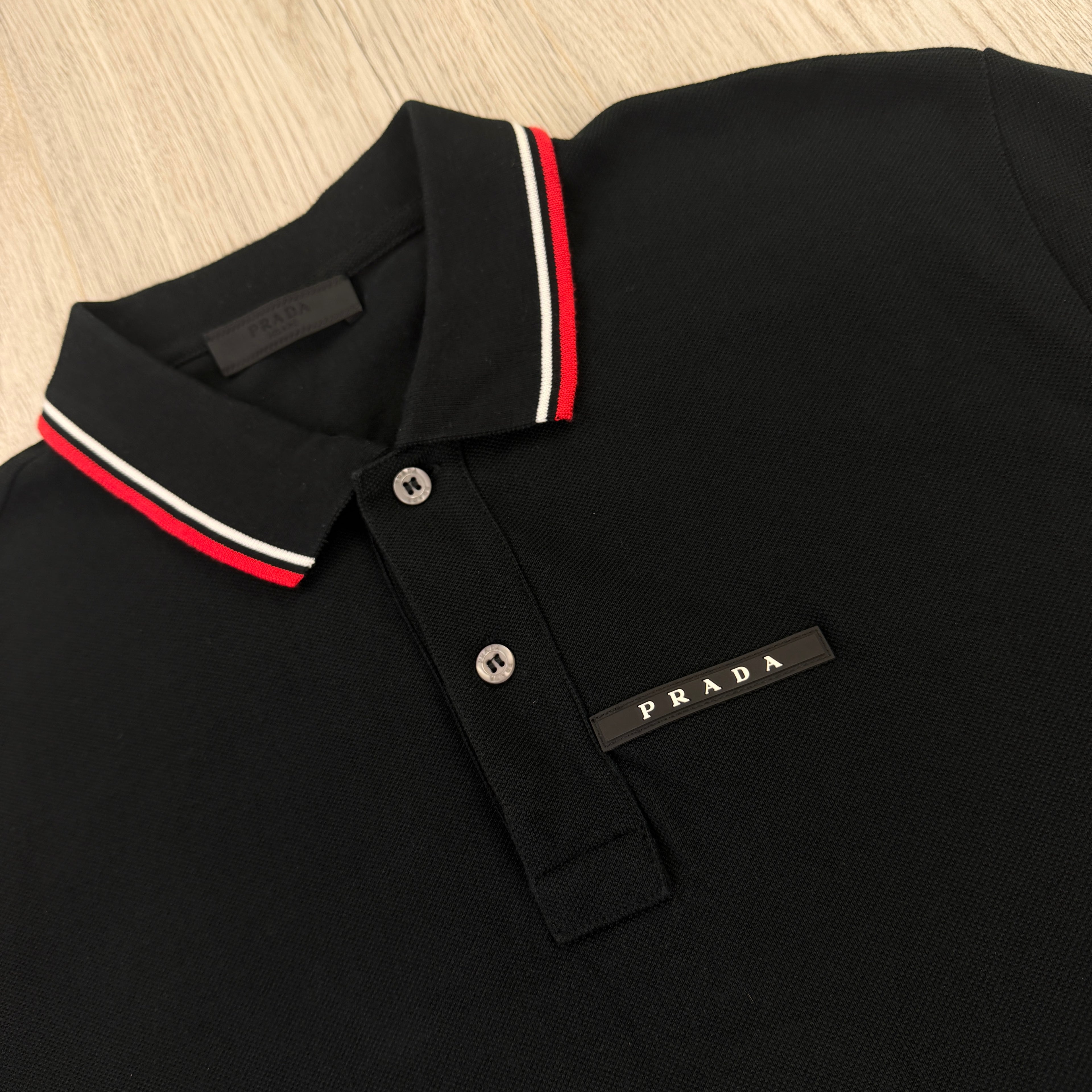 Prada Men’s Red Black Badge Polo - Large Slim