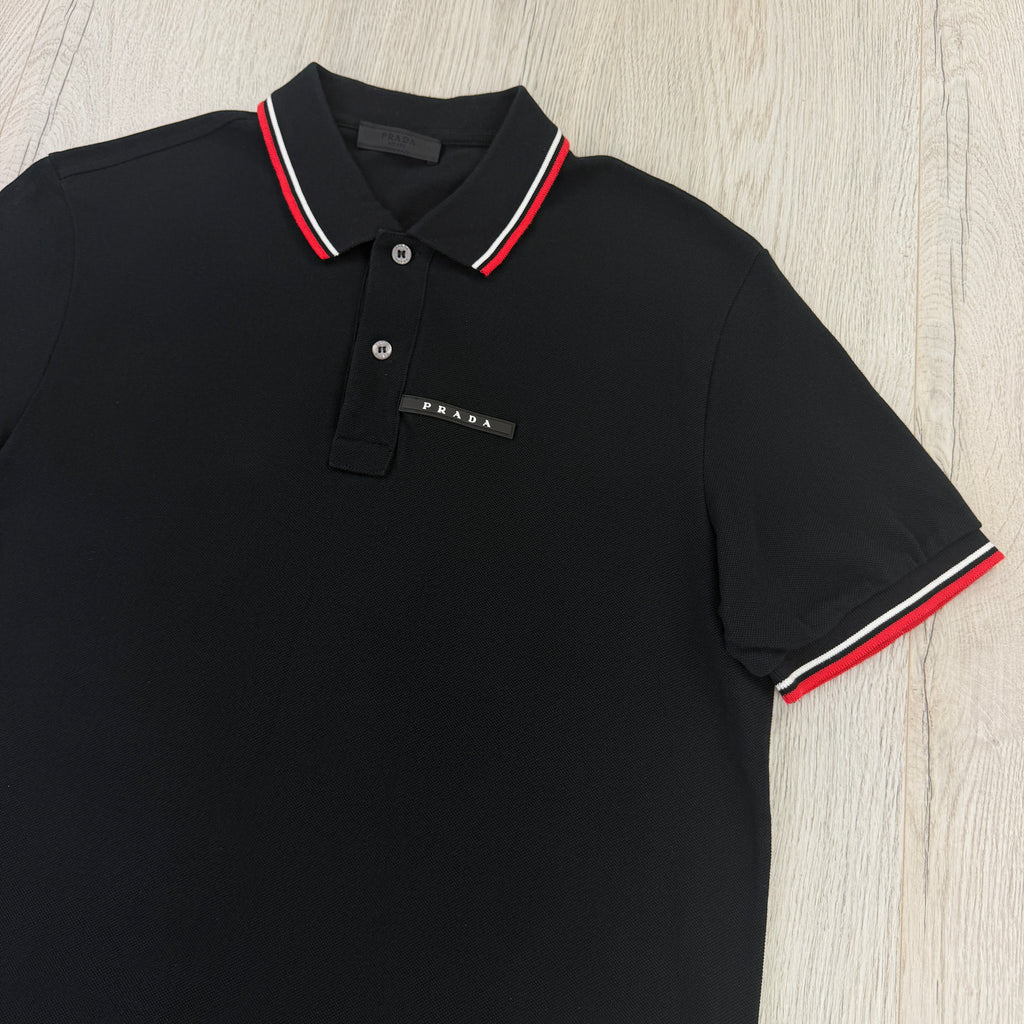 Prada Men’s Red Black Badge Polo - Large Slim