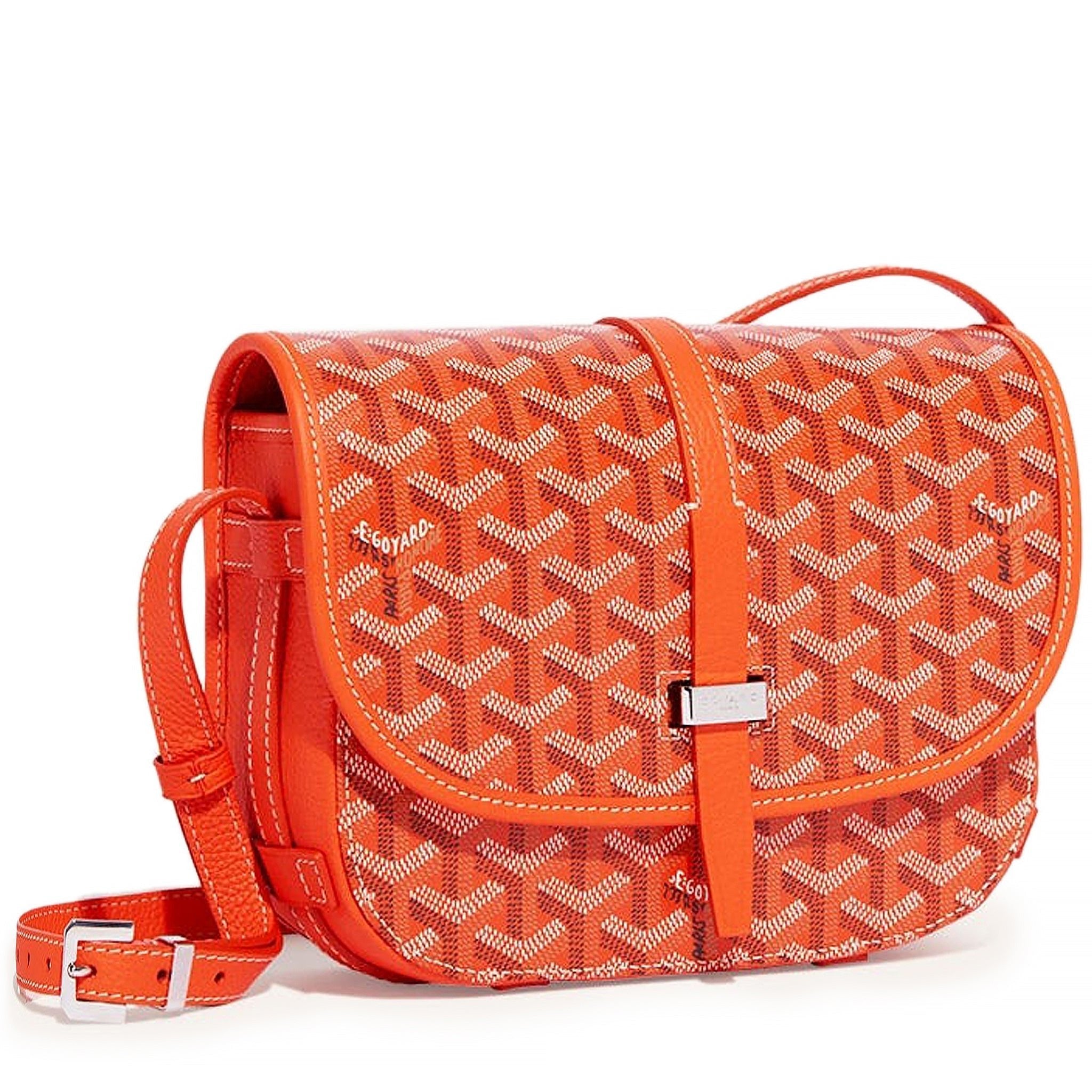 front view of Goyard Goyardine Belvedere II Orange PM Messenger Bag BELVE3PMLTY07CG07P