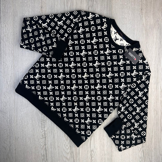 Louis Vuitton Men’s Black & White Monogram Jacquard Crewneck Jumper - Large Slim