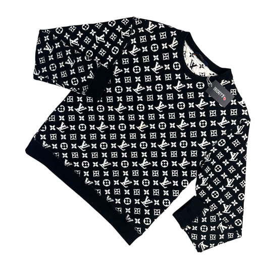 Louis Vuitton Men’s Black & White Monogram Jacquard Crewneck Jumper - Large Slim