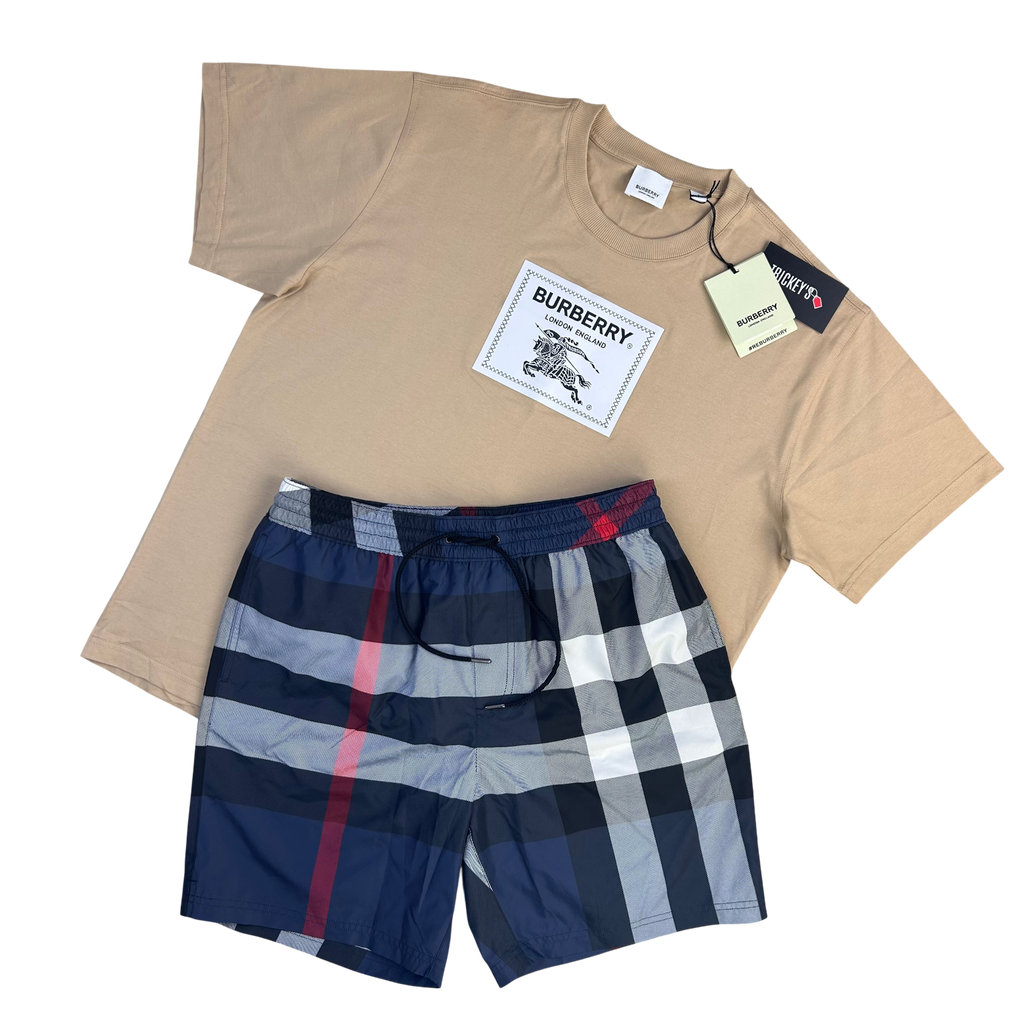 Burberry Men’s Beige T-shirt & Swim Shorts Set