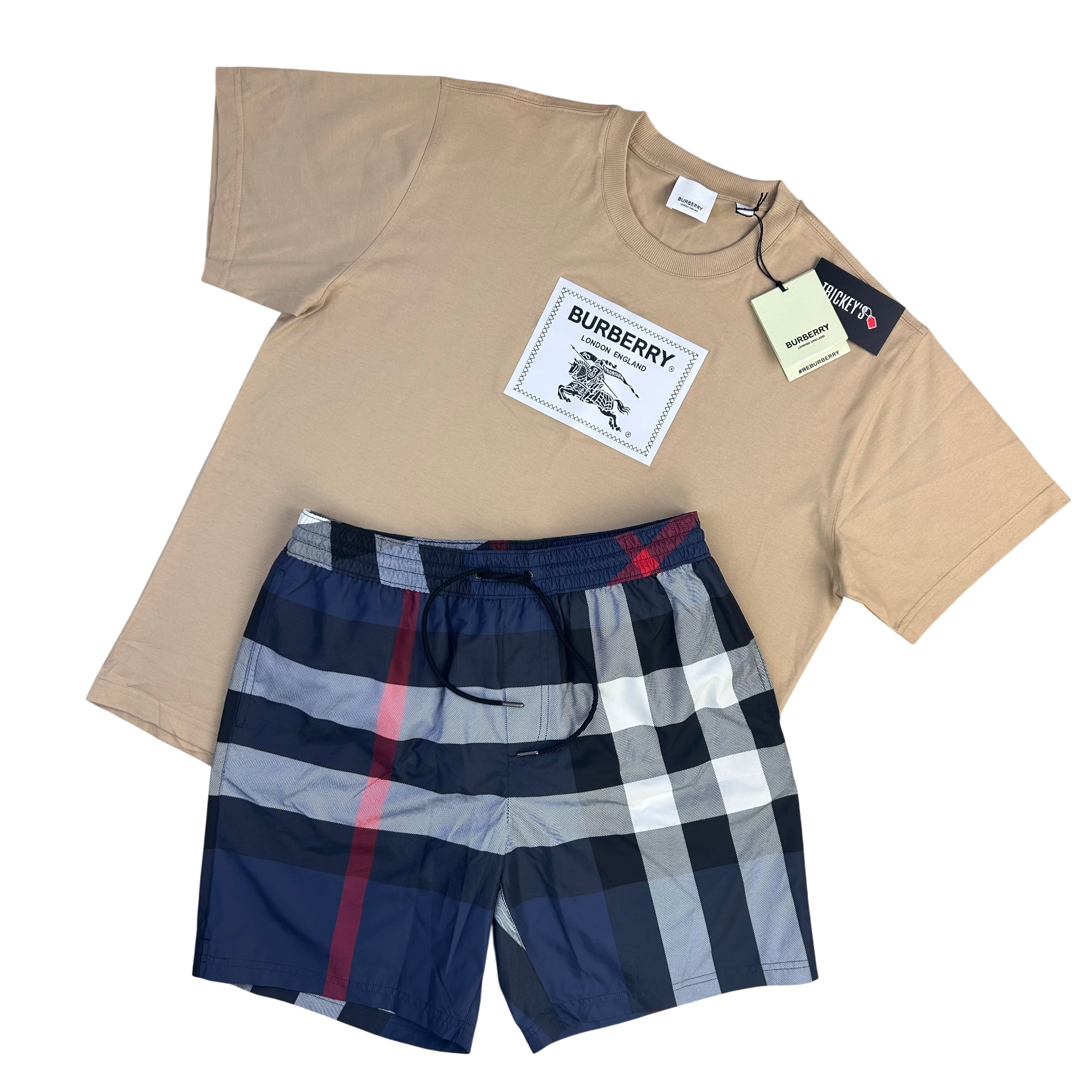 Burberry Men’s Beige T-shirt & Swim Shorts Set