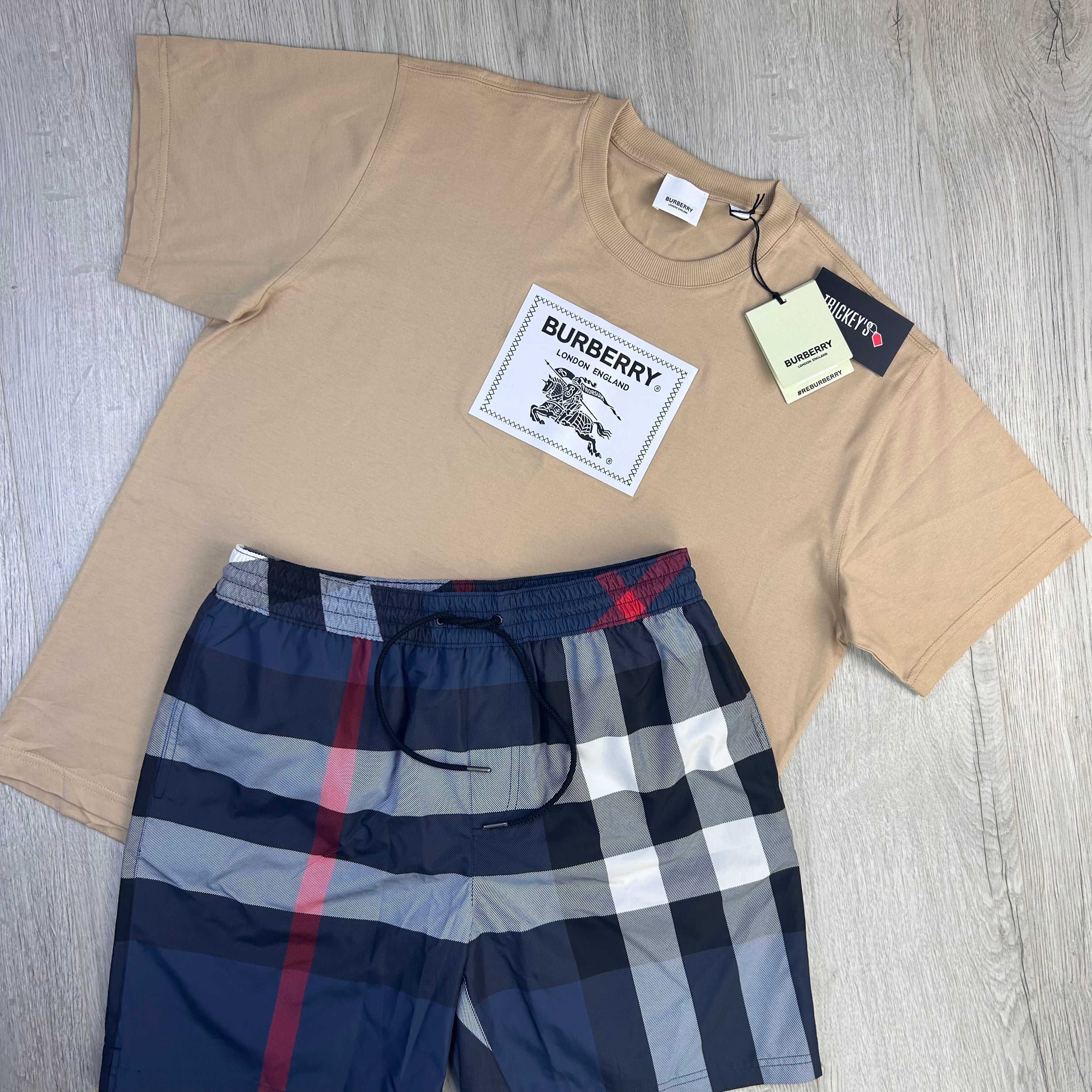 Burberry Men’s Beige T-shirt & Swim Shorts Set