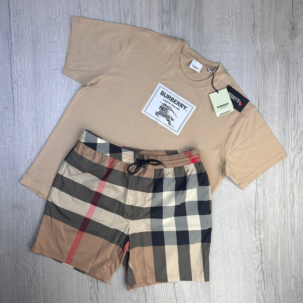 Burberry Men’s Beige T-shirt & Swim Shorts Set