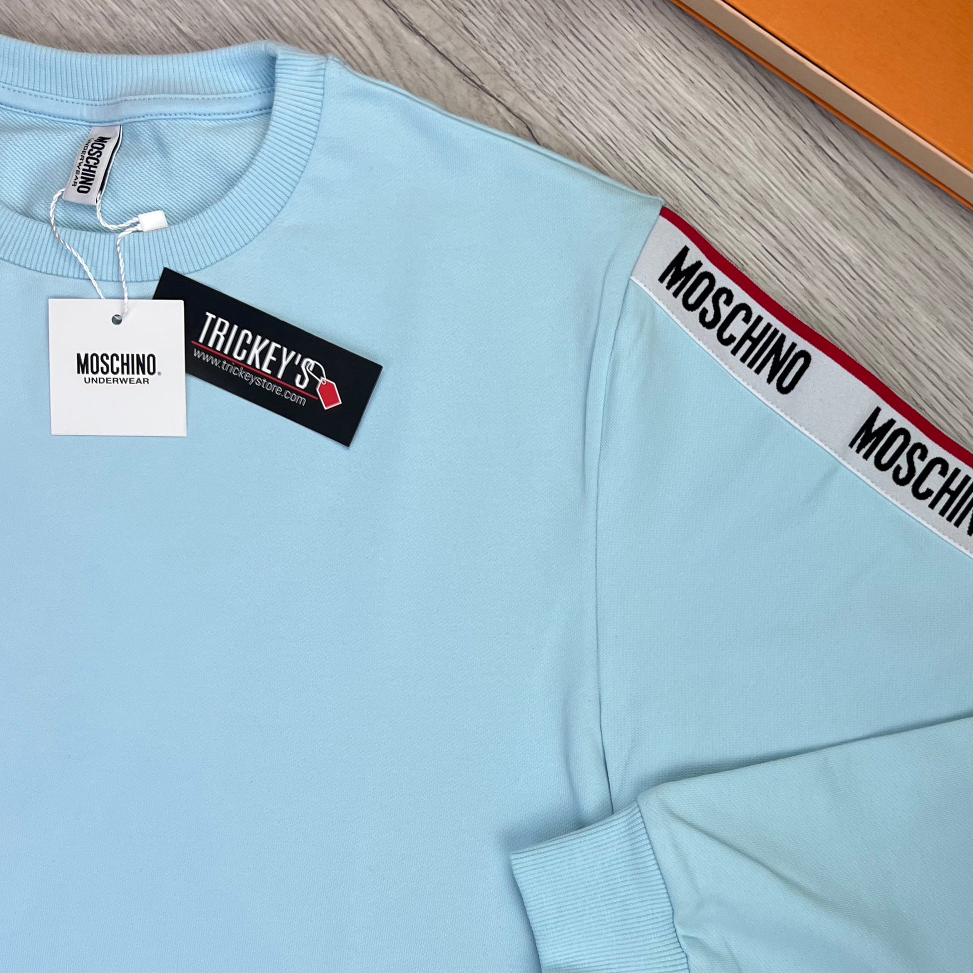 Moschino Men s Sky Blue Crewneck Jumper Medium Trickey.store