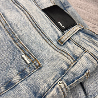Amiri Men’s Light Denim Blue Tie-Dye MX1 Distressed Ripped Jeans - UK 34