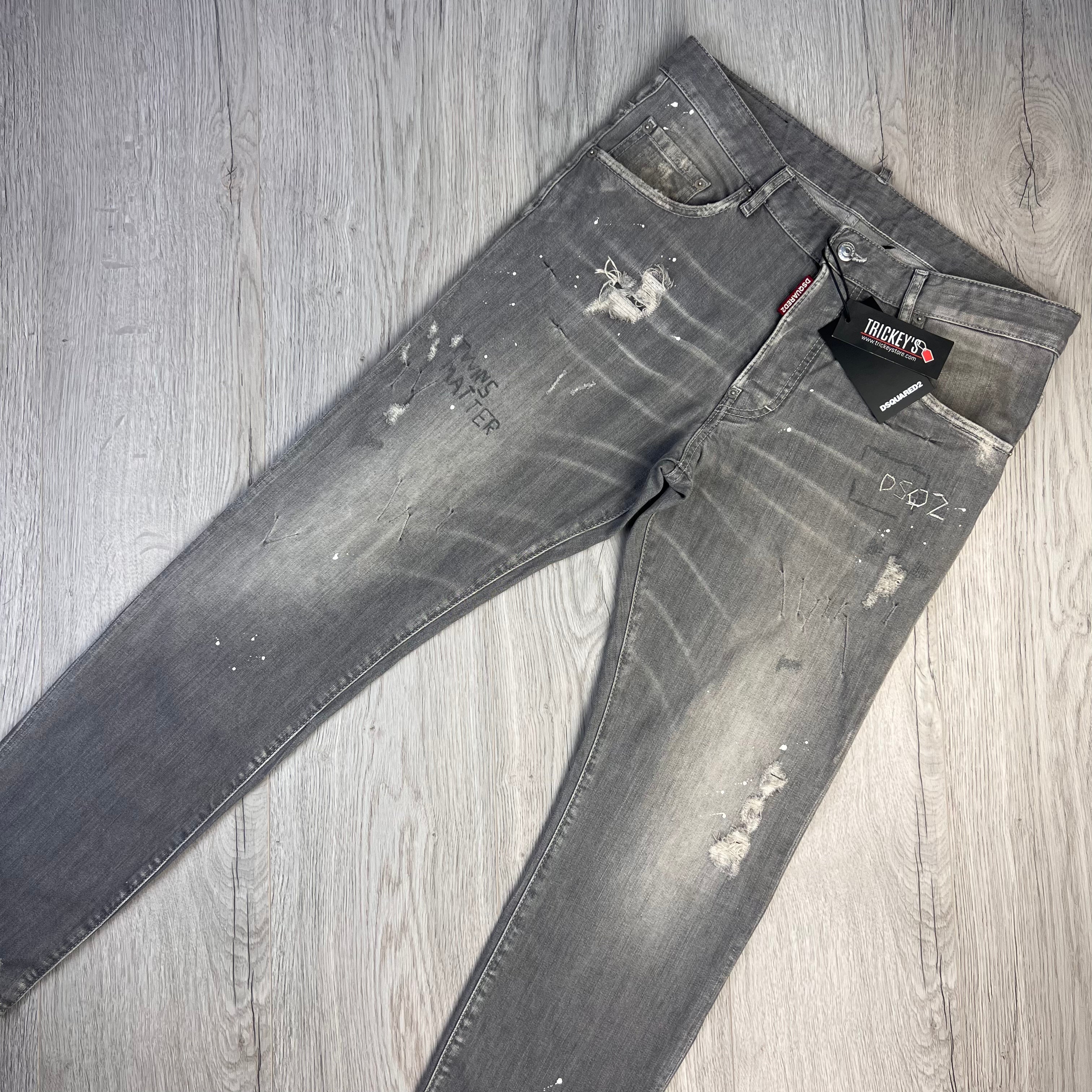Dsquared2 Men s Dark Grey Twins Matter Distressed Jeans 52 Trickey.store