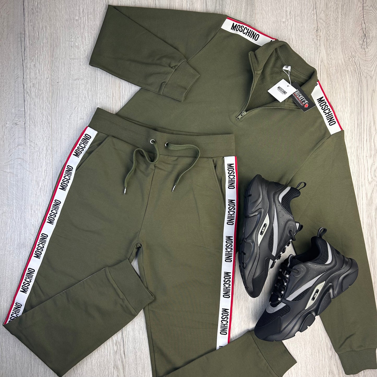 Moschino Men s Khaki Green 1 4 Zip Full Tracksuit Trickey.store