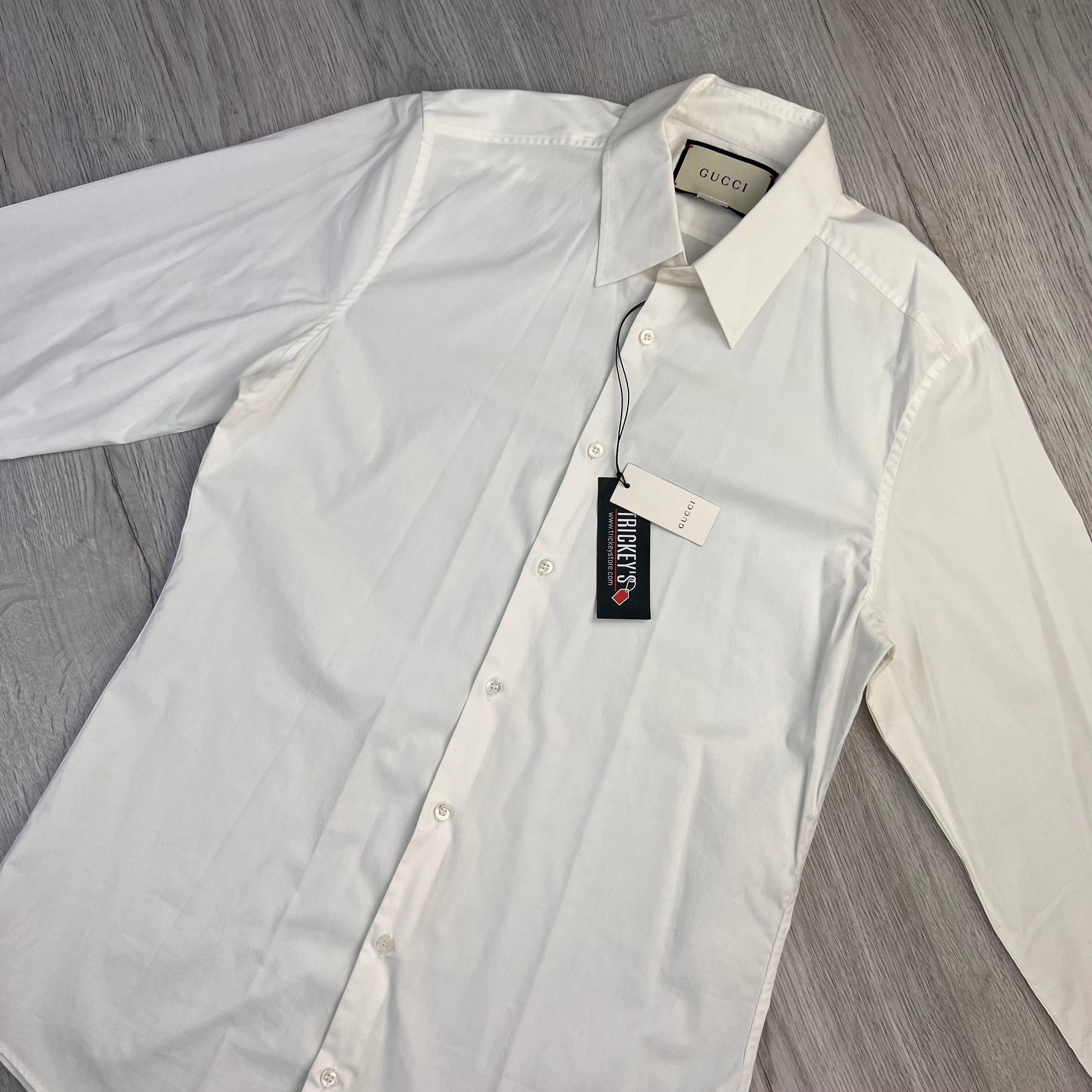 Gucci Men’s White Button up Cotton Poplin Shirt - Large Slim